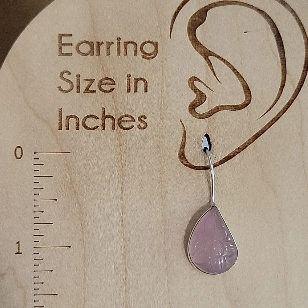Floral Etched Glass Drop Earrings, lilac - Picture 3 of 7